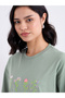 Women Green Embroidered Oversized T-Shirt - 4