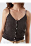 Brown V-Neck Openwork Rope Strap Women's Knitwear Undershirt - 3