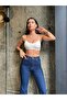 Flare Leg Jeans Navy Blue Colorfast Extra Lycra High Waist Long Leg (Sharer) - 2