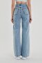 Light Blue Snow Wash Super High Waist Wide Leg Denim Jeans - 4