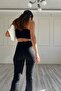 High Waist Flare Leg Full Length Stretch Black Jeans - 4