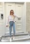 High Waist Blue Mom Jeans Snow Wash Lycra Mom Jeans 2024