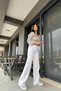 90's White Lycra Super High Waist Loose Jeans Palazzo Trousers(super High) Wide Leg - 2