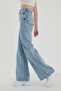 Blue Lycra Super High Waist Loose Jeans Palazzo Trousers - 4