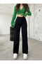 Women's Black Wide Leg Palazzo High Waist Pants(Full Fit)