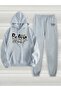 Be Real Not Perfect Printed Hooded Bottom Top Oversize Women's Black Gray Tracksuit Set - 2