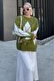 Oil Green Crew Neck Diamond Pattern Women's Sweater Mg2471 - 6