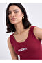 Red Fitted Tank with Slogan Print - 4