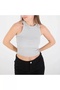 Women's Gray Halter Neck Ribbed Camisole Sports Basic Plain Daily Summer Crop Tank Top - 2