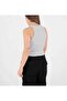 Women's Gray Halter Neck Ribbed Camisole Sports Basic Plain Daily Summer Crop Tank Top - 3