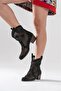 Black Lace Fabric Western Cowboy Women's Boots - 3