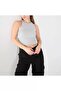 Women's Gray Halter Neck Ribbed Camisole Sports Basic Plain Daily Summer Crop Tank Top - 5