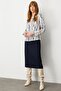 Patterned Blouse with Metal Brooch on the Shoulder - 3