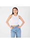 Women's White Halter Neck Ribbed Camisole Sports Basic Plain Daily Summer Crop Tank Top - 4
