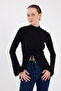 Black Gather Detailed Turtleneck Blouse 2458