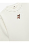 Long Sleeve Crew Neck Hooded Sweatshirt with Deer Embroidery Detail - 5