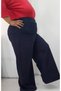 Lightweight Loose Leg Knitted Trousers with Elastic Waist Corsage Seasonal Winter Wearable in Navy Blue - 5