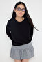 Siyah Oversize/Bol Kesim Bisiklet Yaka Kalın Şardonsuz Örme Sweatshirt TWOAW26SW00029 - 3