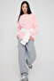 Açık Pembe Renk Bloklu Oversize/Geniş Kalıp Kalın Örme Sweatshirt TWOAW26SW00025 - 3