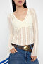Ecru Y-Neck Textured Bell Sleeve Knitted Blouse Twoaw26Bz00082 - 3