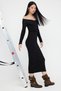 Teen Black Carmen Collar Bodycone/Fitted Ribbed Stretchy Straight Maxi Knitted Dress Twoaw26El00061
