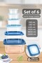 Set of 6 Square Food Storage Containers - Microwave and Freezer Safe Storage Containers Blue