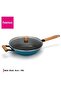 Wok Pan With Handle And Glass Lid 30x8.4cm/4LTR Black/Beige/Blue