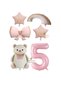 Best Pink Color Bow Star Numeral Rainbow and Cream Teddy Bear Foil Balloon Set Age 5