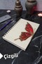 Butterfly Themed Wooden Cover Notebook - Lined Notebook - Agenda - School Notebook (A5 - 120 Pages)
