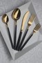 Rüya Gold Black Spoon and Dessert Fork Set (6 Dessert Spoons + 6 Dessert Forks) - 7