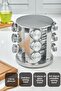 GLASS SPICE SET WITH 360° ROTATING COUNTER TOP STAINLESS STAND - 12-PIECE SPICE BOX - 12-PIECE CHROME ROUND