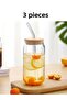 3-Piece Heat-Resistant - Glass Straw Wooden Lid Bubble Tea and Borosilicate Cup Coffee Presentation Set