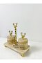 Travertine marble spice jar set - 3 piece set with gold deer design - 4