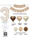 3 Year Old Retro Birthday Set; Cream Number Foil, Banner, Heart Foil and Latex Balloon - 2