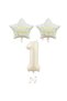 Bal10 Beige Number and Happy Birthday Written Star Foil Balloon Set Age 1
