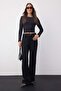 Wardrobe Essentials Siyah Yüksek Bel Kuş Gözü Detaylı Kemerli Wide Leg Palazzo Jeans TWOAW26JE00098
