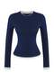 Navy Blue Color Block Fitted/Slim Fit Viscose/Soft Fabric Stretch Knitted Blouse Twoaw25Bz00114 - 6