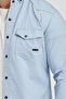 Men's Shirt Cotton Slim Fit Long Sleeve Light Blue Men's Shirt with Pockets - 3