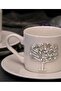2 Person Porcelain Tree of Life Platinum Silver Relief Motif Coffee Cup Set 100 ml - 7