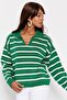 Women's Green Striped Polo Collar Sweater T3111 - 3