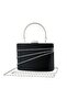 Black Satin Stone Metal Handle Chain Strap Evening Bag - 4