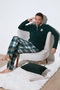 Plaid Regular Fit Buttoned Crew Neck Winter Fleece Pajama Set Men's PAJAMA SET 609