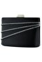 Black Satin Stone Metal Handle Chain Strap Evening Bag - 6