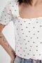Women's Cherry Cherry Printed U Neck Fitted Short Sleeve Crop T-Shirt - 7