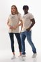 Women's Crew Neck Slogan Printed Contrast Piping T-shirt