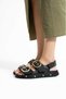 Fashion Mia Black Sports Gold Buckle Women's Sandals