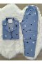 Blue Snow Patterned Suede Shirt Collar Long Sleeve Pajama Set