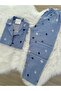 Blue Snow Patterned Suede Shirt Collar Long Sleeve Pajama Set - 4