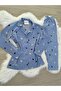 Blue Snow Patterned Suede Shirt Collar Long Sleeve Pajama Set - 6