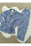 Blue Snow Patterned Suede Shirt Collar Long Sleeve Pajama Set - 7